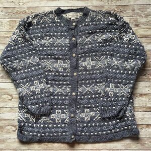 Vintage Jones New York Sport Hand Knit Exclusive Cardigan Blue Size Medium